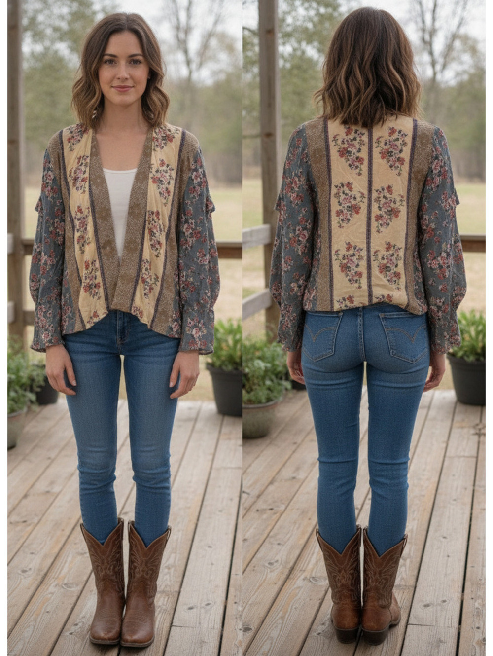 1565 - Angie Light Floral Print Jacket Kimono - Size Small